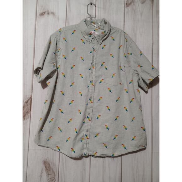 Rainbow Lighting Bolt Shirt Men's Extra Large Short Sleeve Button Front - Picture 1 of 6